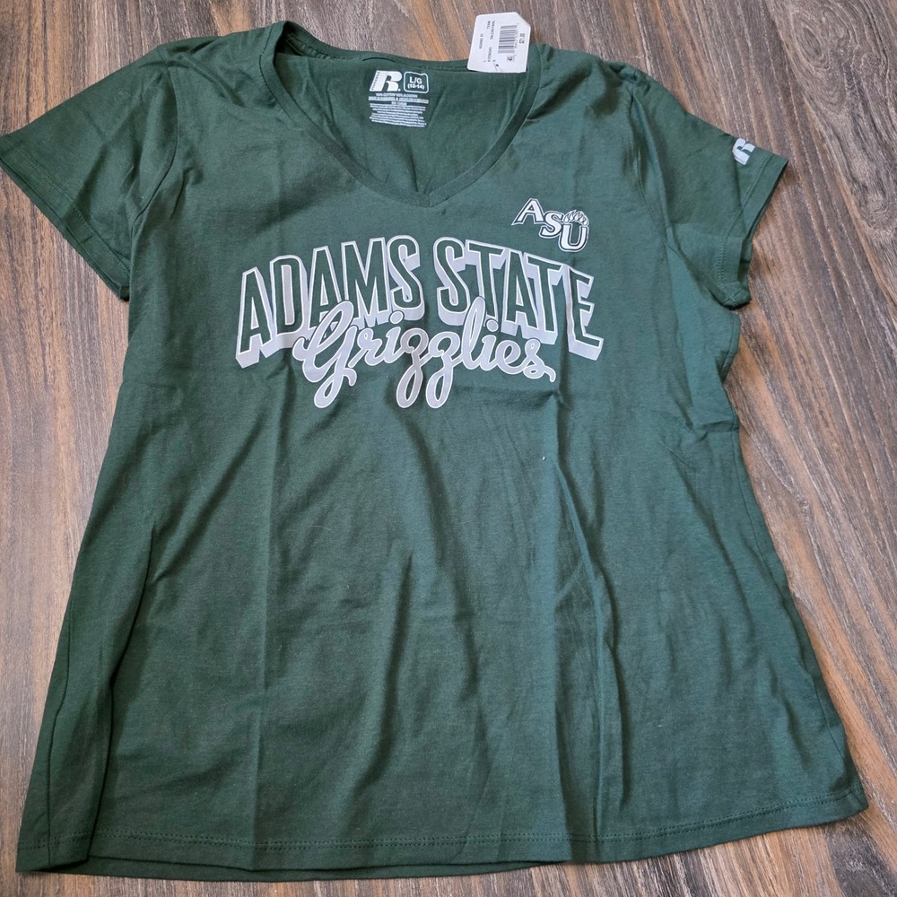 Russell Athletic Adams State Grizzlies V-Neck Graphic T-Shirt Green Large NWT